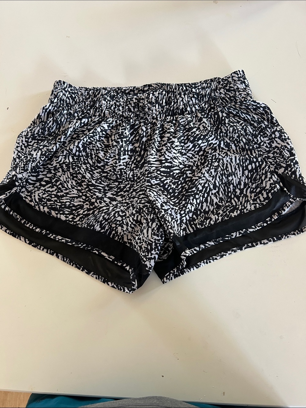 Athleta Black and White Swirl Print Athletic Shorts